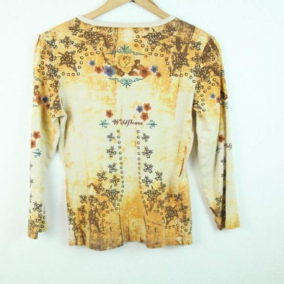 Vintage M Top Y2K 90s Western Cowgirl Allover Print Rodeo Boho Floral Sequins - Picture 8 of 9